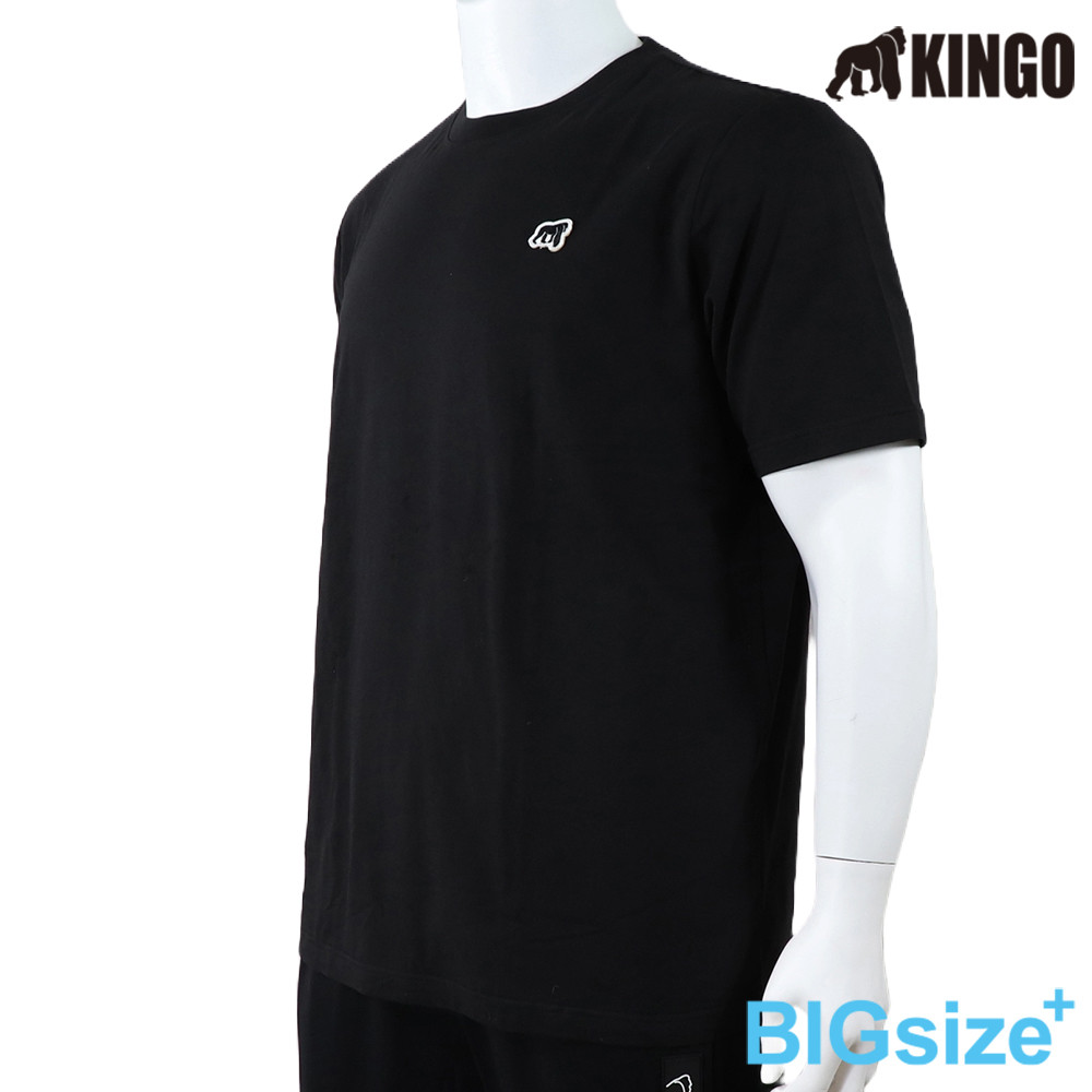 KINGO-大尺碼-男款 圓領T恤-黑-513120, , large