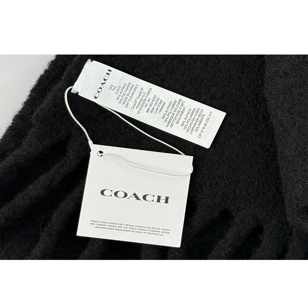 COACH 橡膠Logo 素面羊駝毛圍巾/黑色, , large