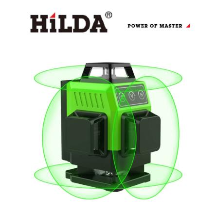 【HILDA】希爾達電動工具 迷你款專業十六線水平儀 室內室外可見強光 綠光自動打線貼地儀, , large