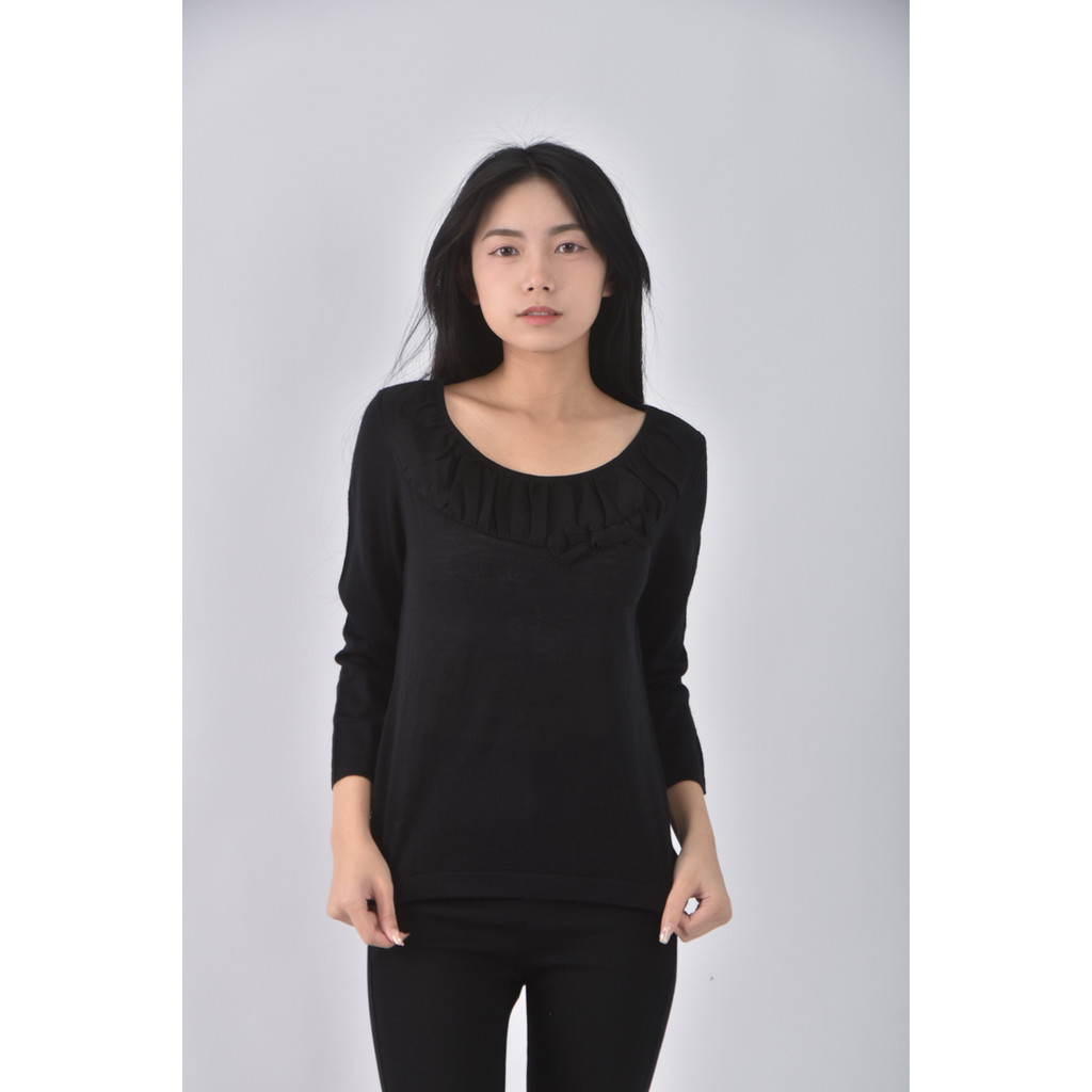 (S) laura ashley羊毛圓領黑色長袖上衣二手衣