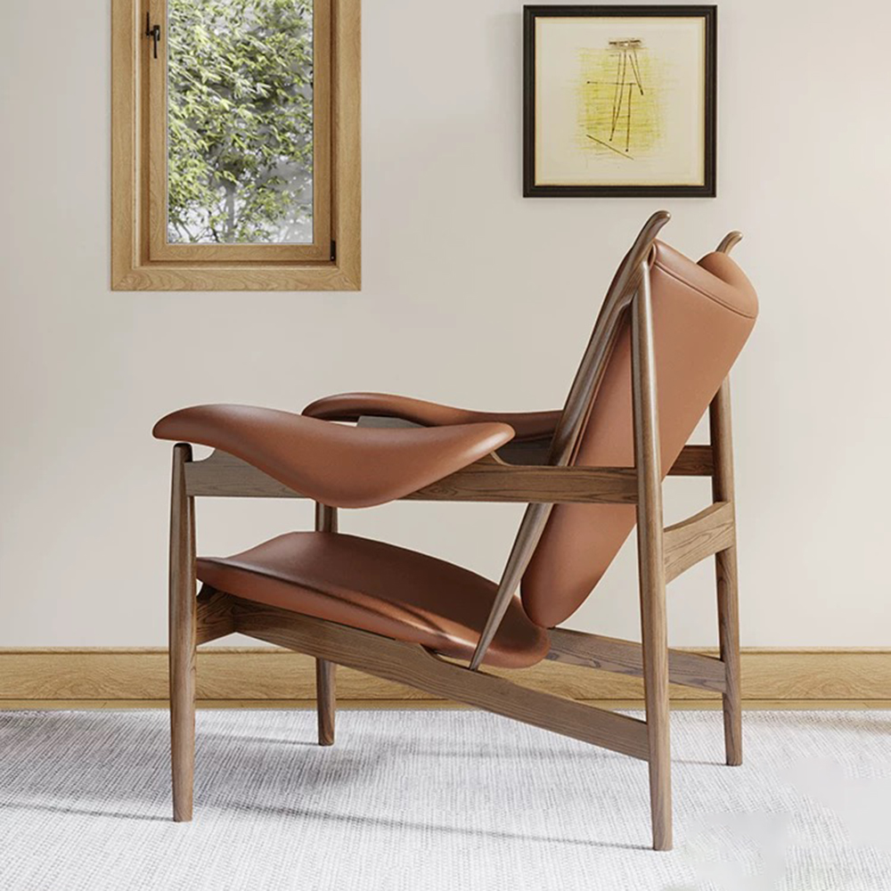 North American Black Walnut Chieftain Chair, Black Walnut Wood, Genuine Leather, Brown, , large