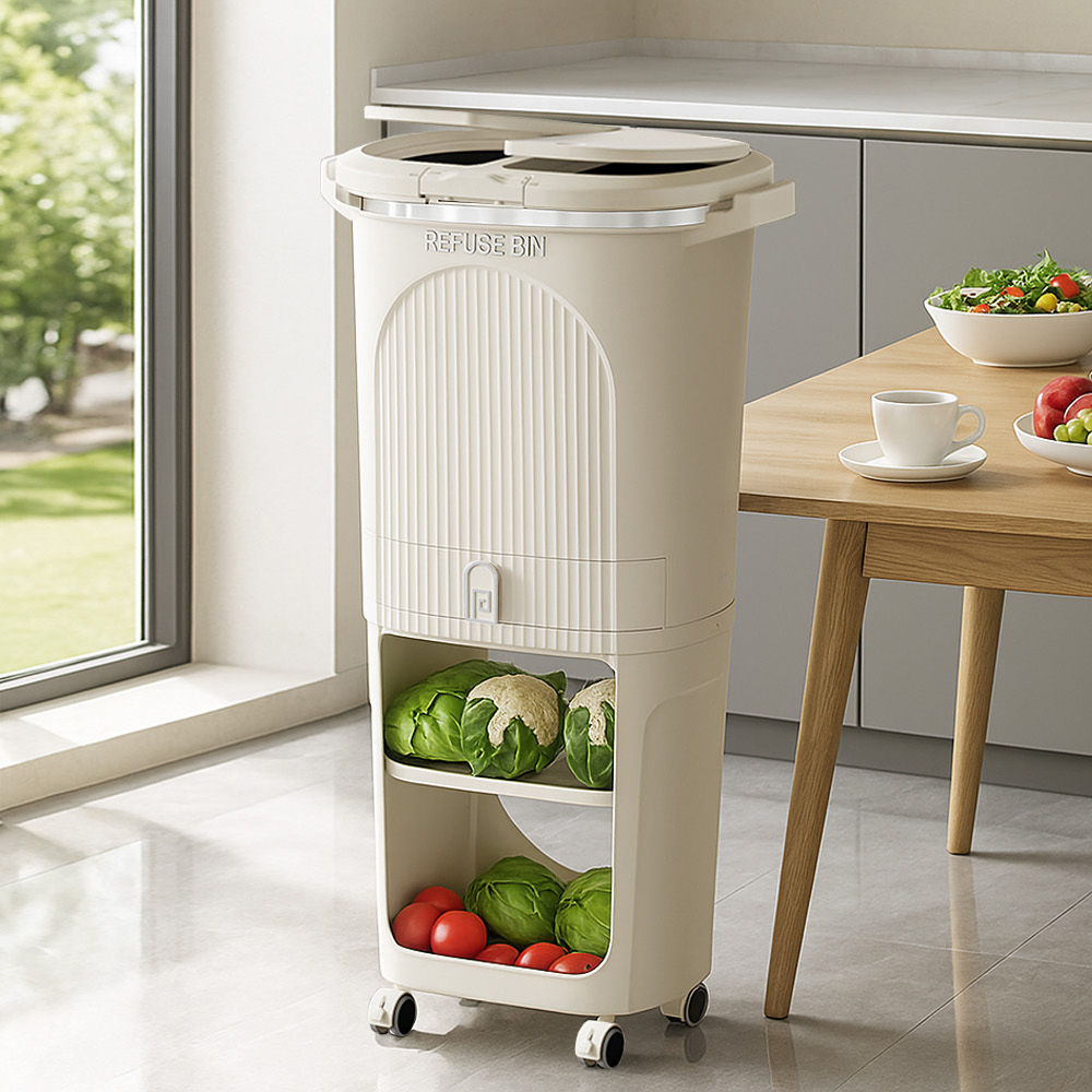 【AOTTO】大容量附輪雙蓋不彎腰分類垃圾桶(AS-603), , large