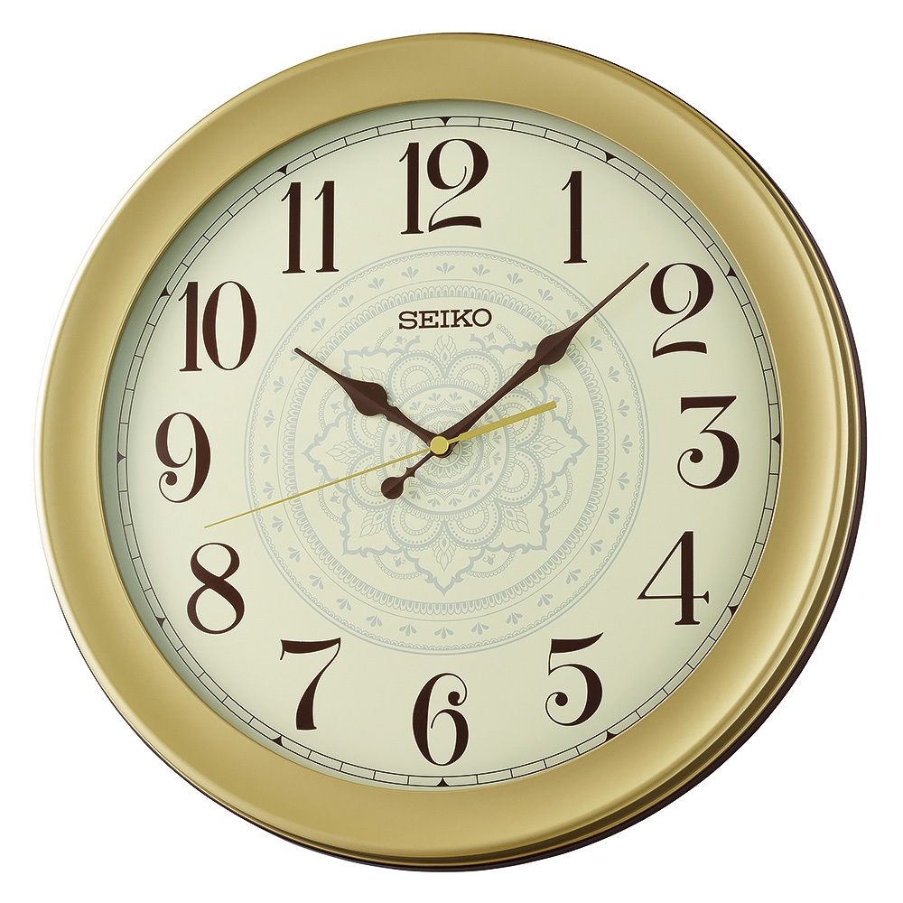 SEIKO 精工 復古花紋 滑動式秒針靜音掛鐘 時鐘-金框 QXA835F, , large