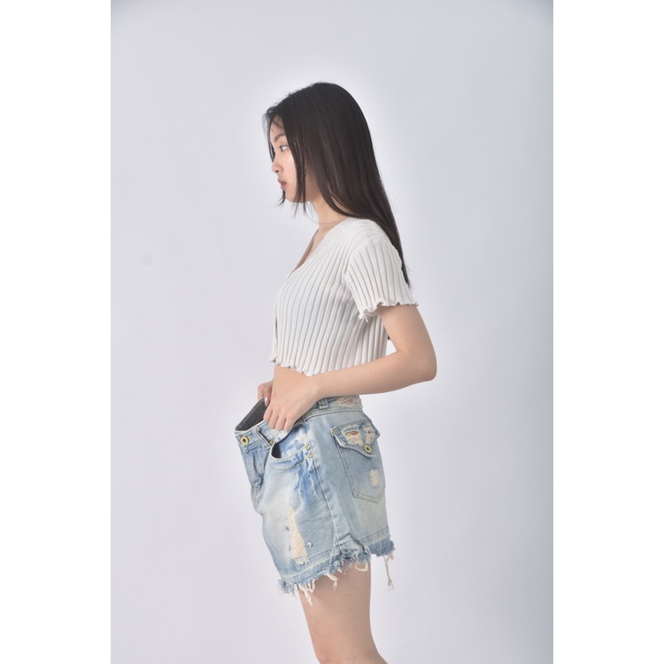(XL) ujufj丹寧牛仔質感棉質純棉藍色短裙二手衣, , large
