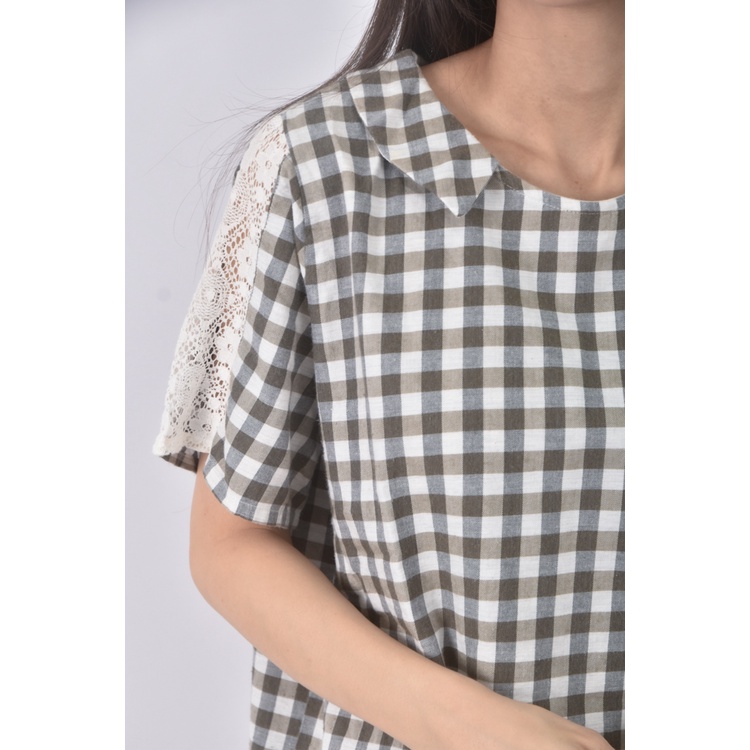 (M) bluedeer質感棉質格紋綠色短袖上衣二手衣, , large