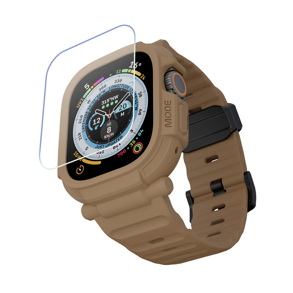 Elkson Apple Watch Ultra 49mm Quattro Pro 2.0一體成形錶帶9H鋼化膜-沙色, , large