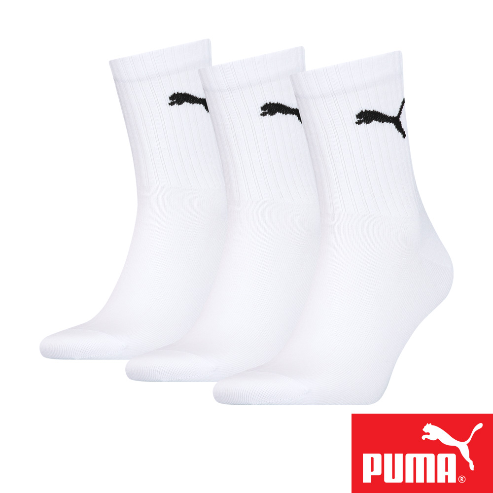 PUMA 男女款中短筒襪3雙裝 彪馬 跳豹 男襪 女襪 襪子 運動襪 小腿襪 棉襪 柔軟 棉質 舒適 高彈 耐磨 黑 白, , large