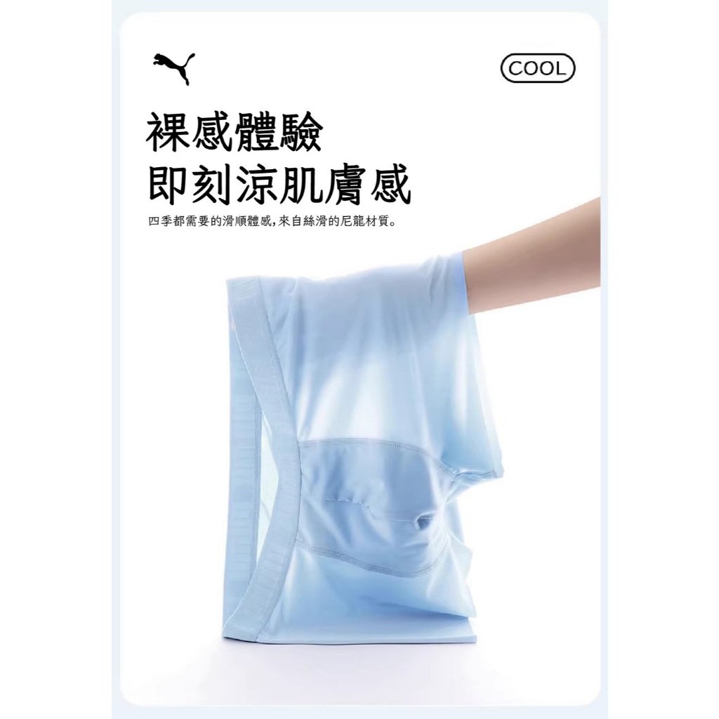 PUMA 涼感內褲 1件組 彪馬 跳豹 男內褲 冰絲內褲 平口內褲 涼感 彈力 貼身 絲滑 冰涼 透氣 抗菌 無痕 灰, , large