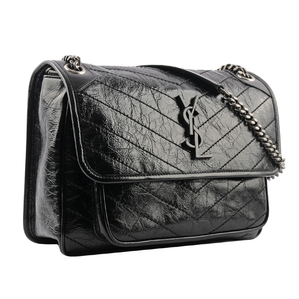YSL 小牛皮翻蓋NIKI包/郵差包/中款(28cm)/黑色, , large
