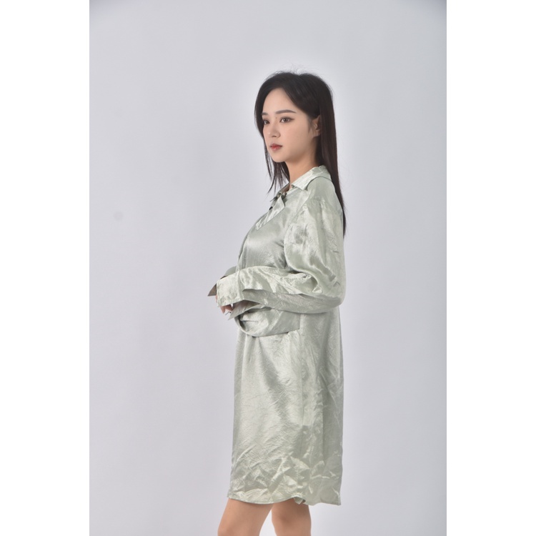 (S) 【德馨私服】質感緞面綠色洋裝二手衣, , large