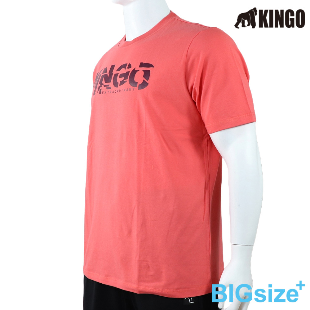 KINGO-大尺碼-男款 圓領T恤-桔-513121, , large