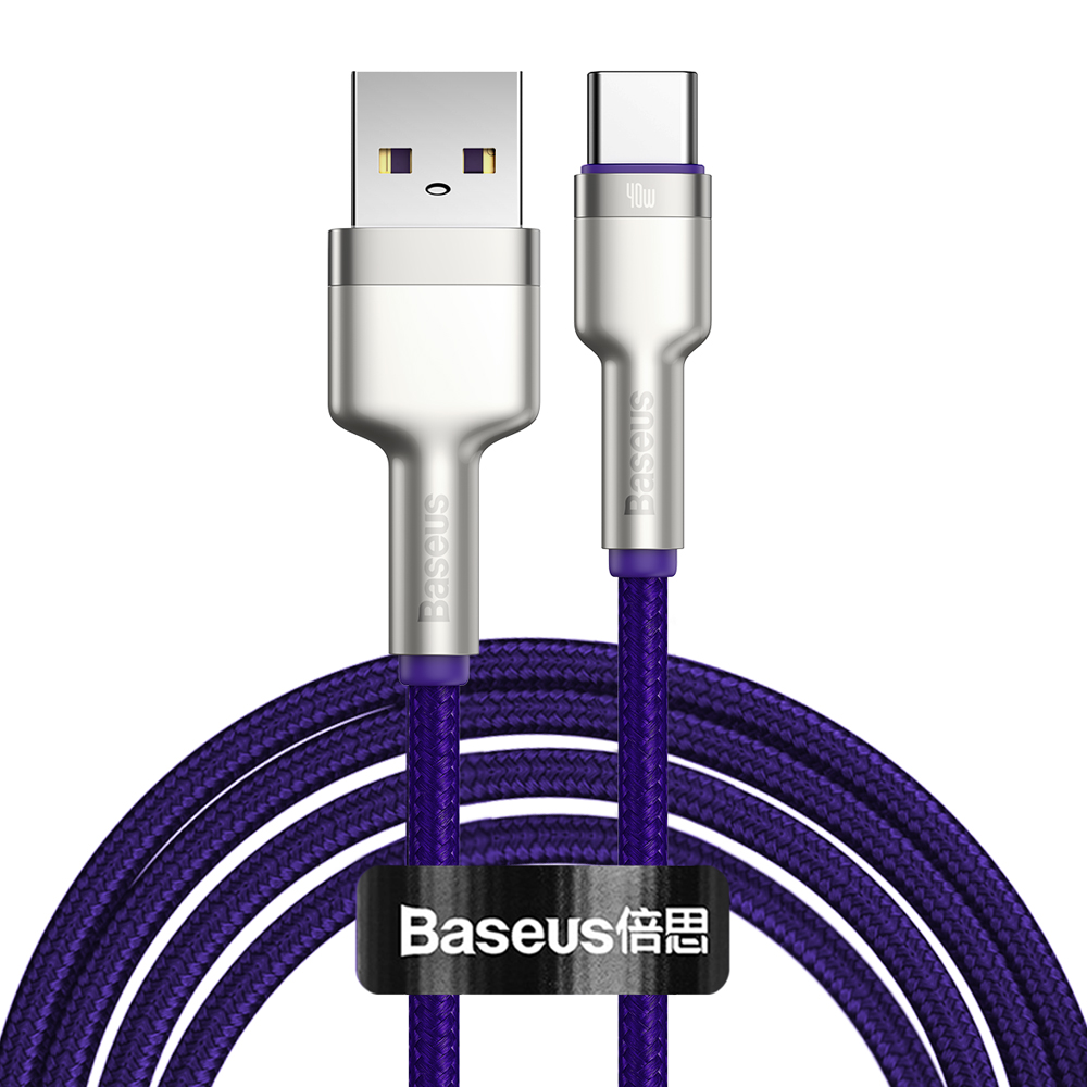【BASEUS】iPhone不適用 40W倍思金屬卡福樂USB to Type-C充電線 200公分 紫色(快充線 數據線 TC線), , large