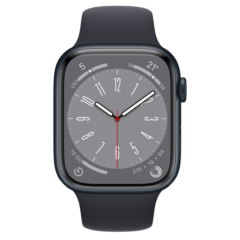 Apple Watch S8 GPS ; 45mm 午夜色鋁金屬錶殼搭配午夜色運動型錶帶 _ 台灣公司貨 + 贈, , large