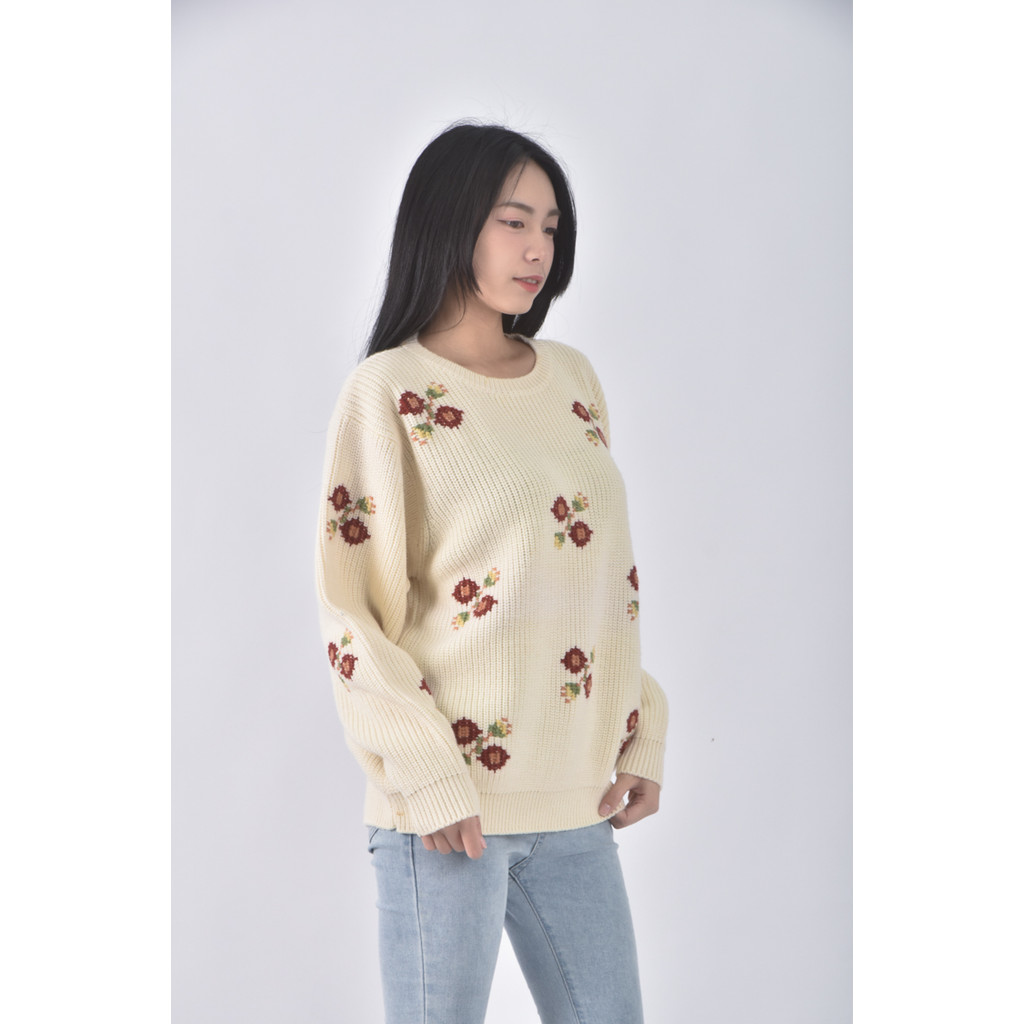 (F) 巧帛花朵杏色長袖上衣二手衣, , large