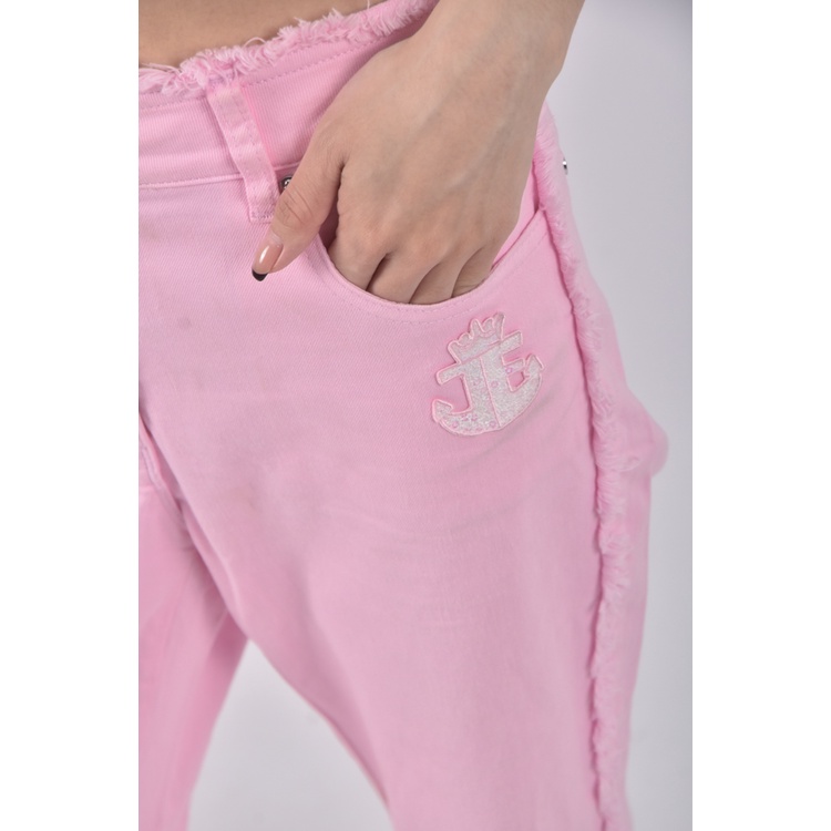 (2XL) jetezo丹寧牛仔質感棉質粉色長褲二手衣, , large