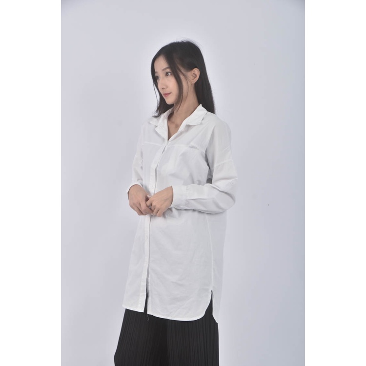 (XL) 長版排扣白色襯衫上衣二手衣, , large
