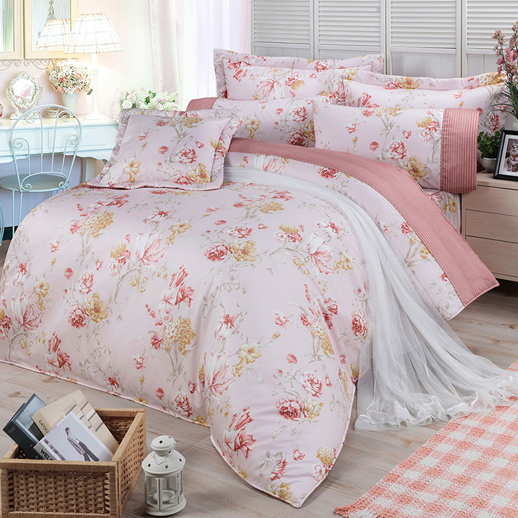 FITNESS 精梳棉雙人七件式床罩組-嫚花沁語-粉