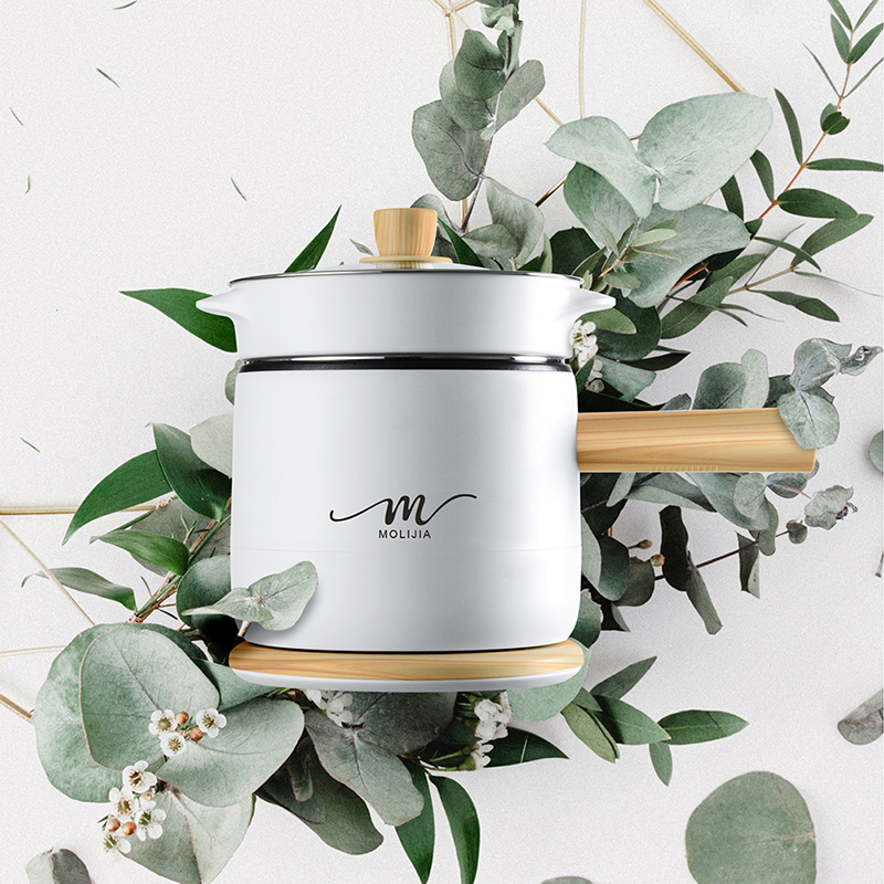 【MOLIJIA 魔力家】1.8L-M17 多功能美食料理不沾快煮電火鍋/煮飯/蒸煮鍋-白木紋, , large