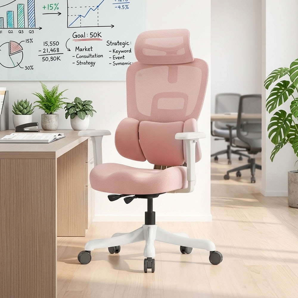 【AOTTO】3D頭枕網布升降可掛衣加厚腰靠女神電腦椅KOC-209P), , large