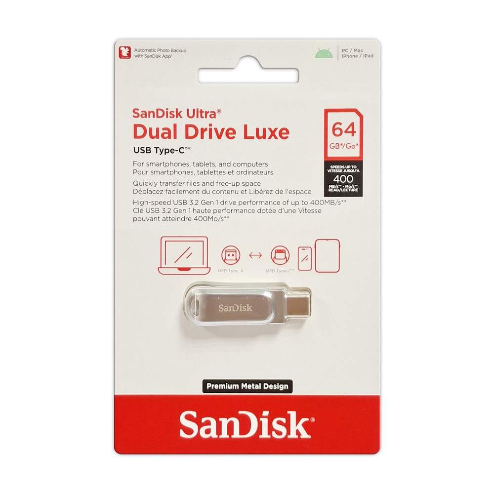 【SanDisk】Ultra Luxe 64G 銀色 TYPE-C USB 3.2 雙用 OTG 旋轉隨身碟 讀取速度 400MB/s, , large