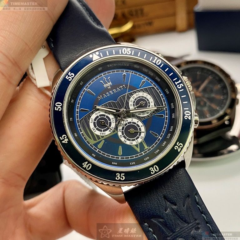 [星晴錶業]MASERATI手錶,46mm,R8851101002寶藍色錶面寶藍錶殼寶藍真皮皮革錶帶款, , large