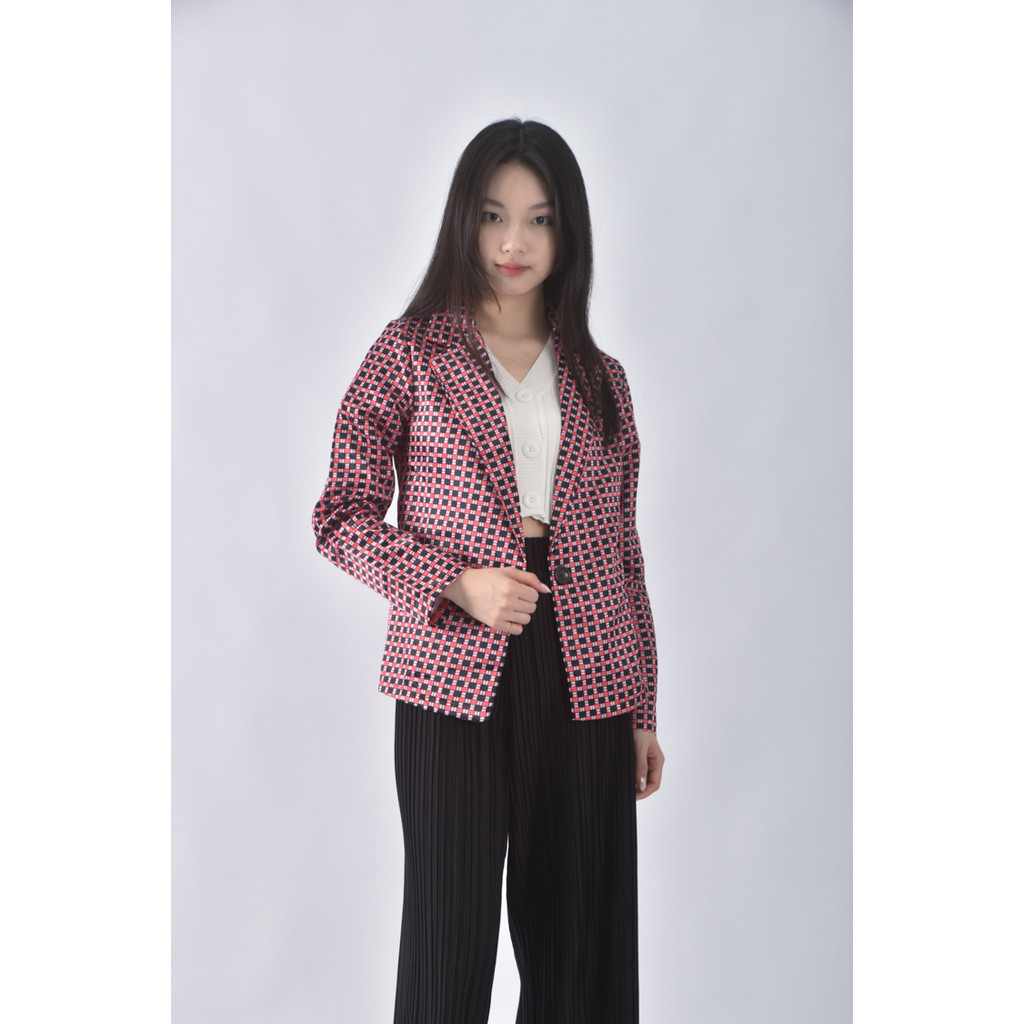 (L) 格紋紅色外套二手衣, , large