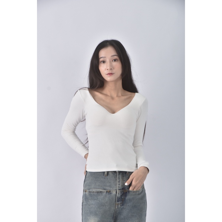 (S) 【安于晴Charlene私服】air space質感修身短版棉質白色長袖上衣二手衣
