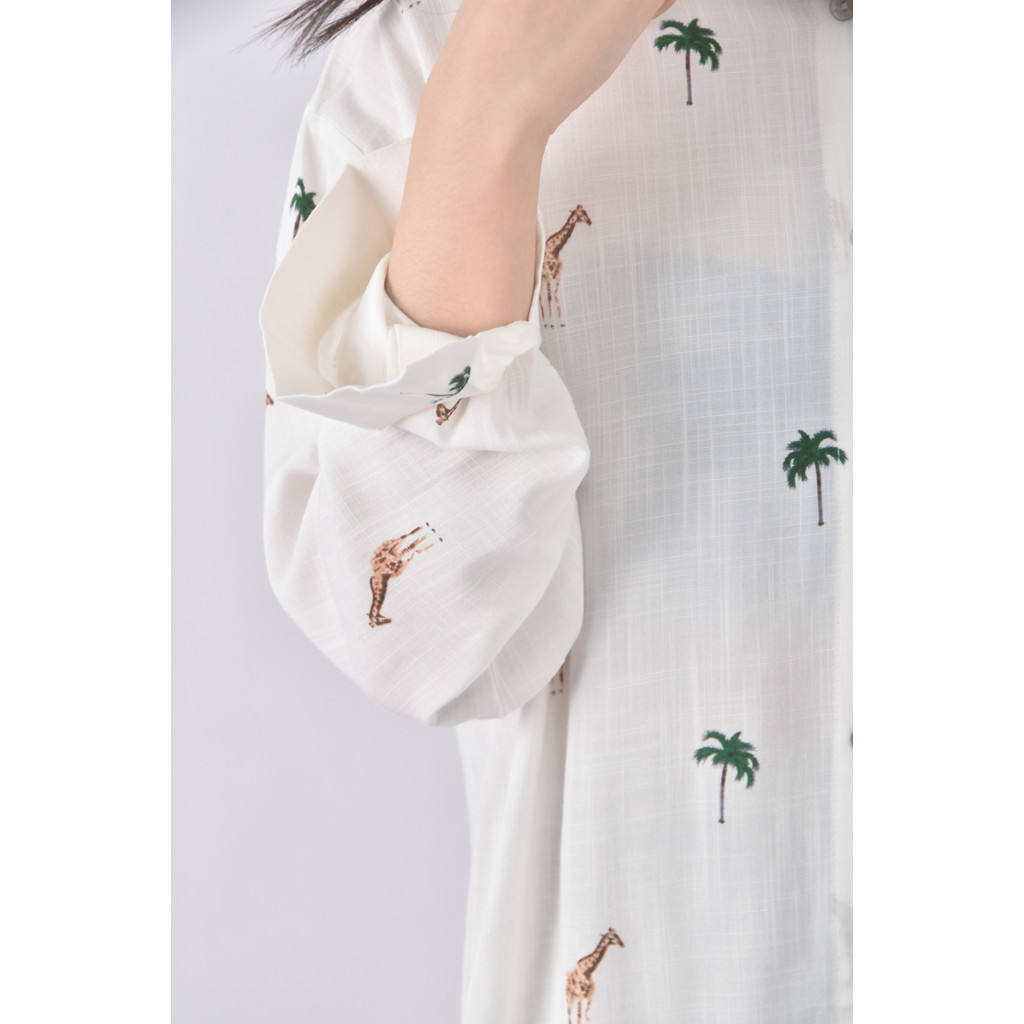 (XL) j deluxe亞麻圖案白色長袖上衣二手衣, , large