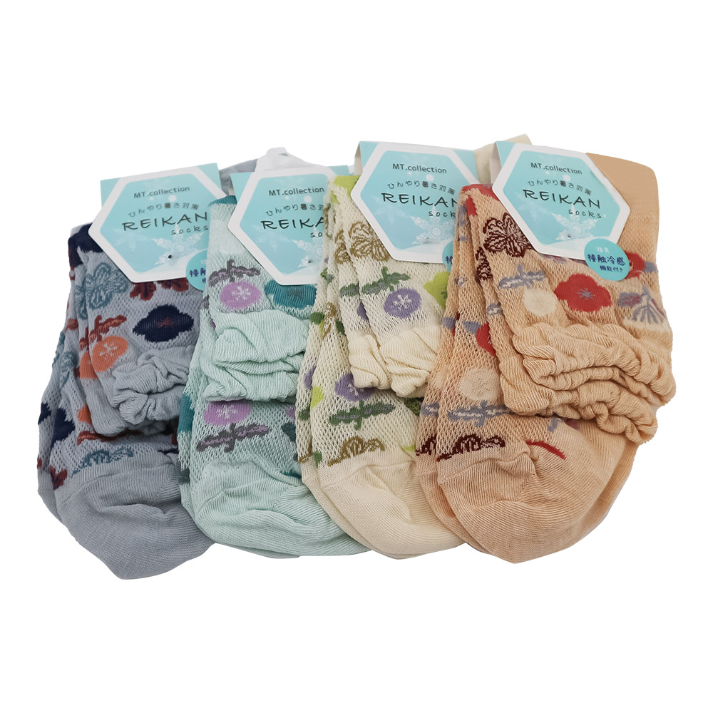 日本進口涼感女襪-22~25cm-大花柄-3雙入, , large