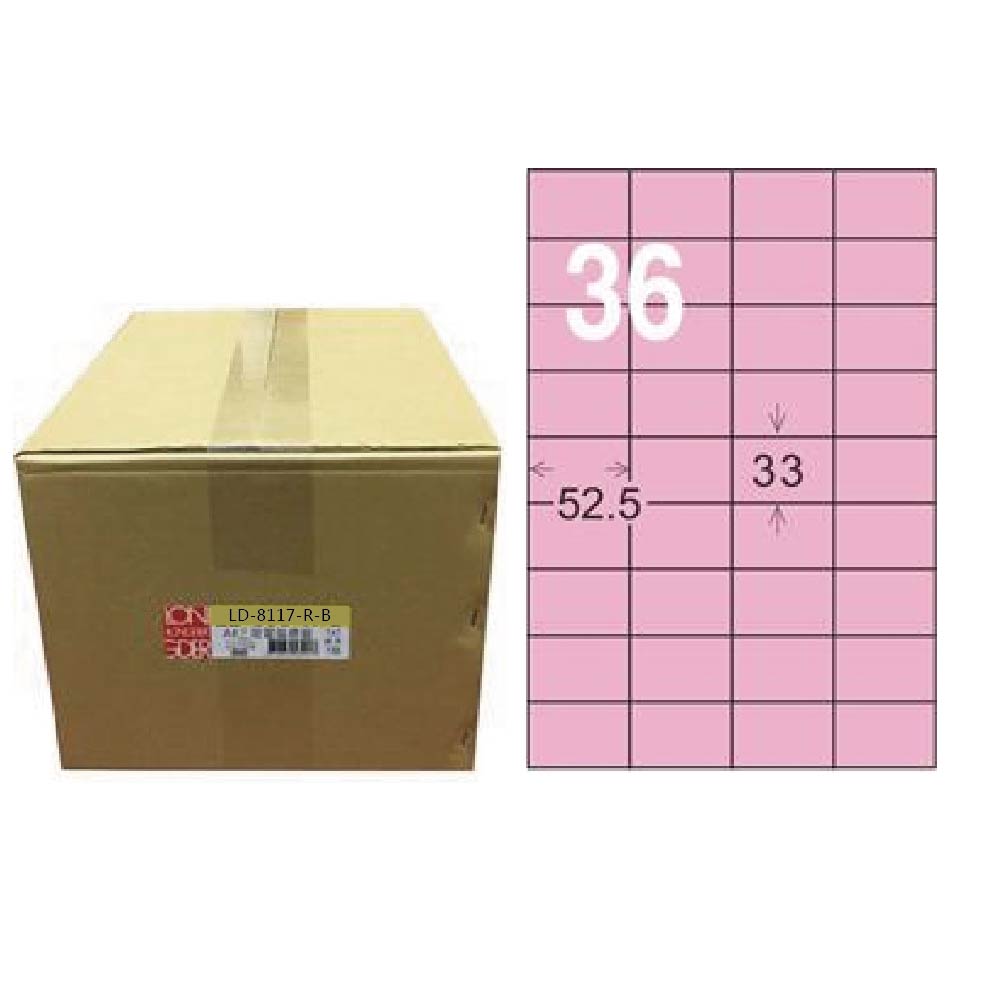 【龍德】LONGDER 三用電腦標籤 A4 36格 33*52.5mm粉紅1000張/箱 LD-8117-R-B(適用雷射、噴墨、影印), , large