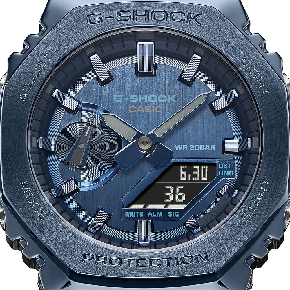 CASIO 卡西歐 G-SHOCK 八角 金屬錶殼 雙顯手錶-深海藍 GM-2100N-2A, , large