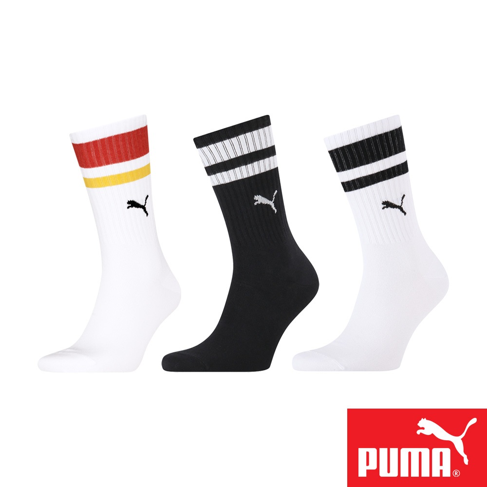 PUMA 男女款中筒襪1雙裝 彪馬 跳豹 男襪 女襪 襪子 運動襪 中筒襪 小腿襪 柔軟 棉質 高彈 耐磨 白紅 黑 白, , large