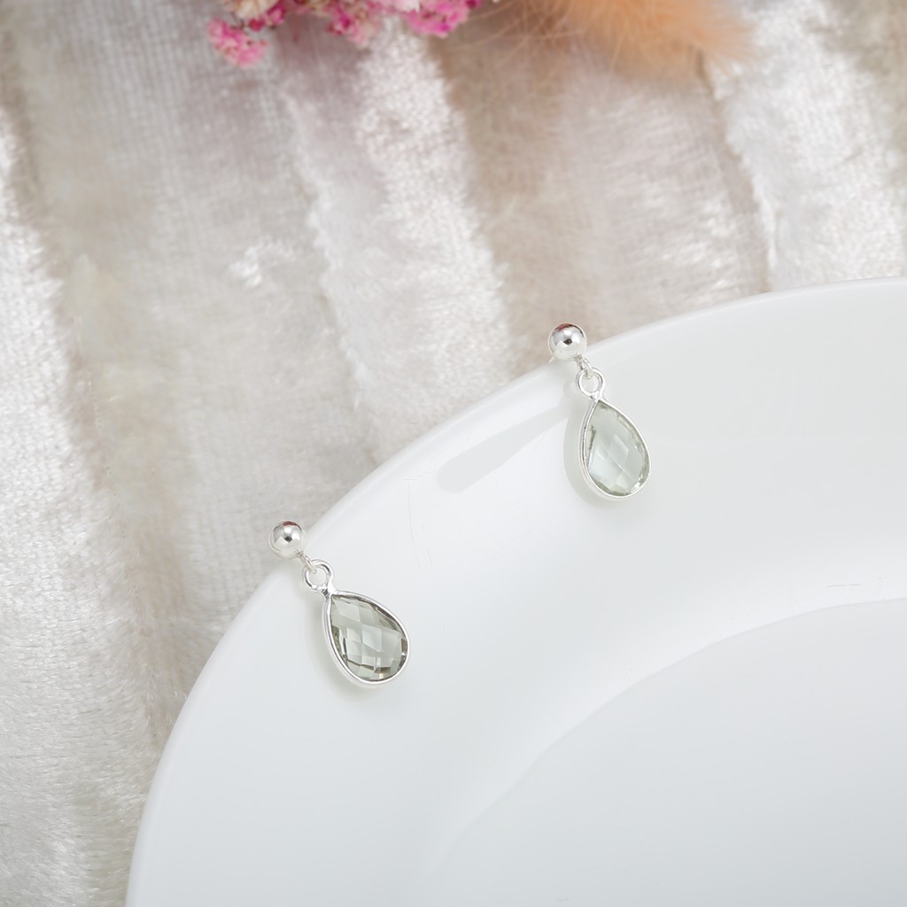 【Angel & Me】圓珠 水滴 綠水晶 Green Quartz 一對 s925 純銀耳環 耳夾 禮物, , large