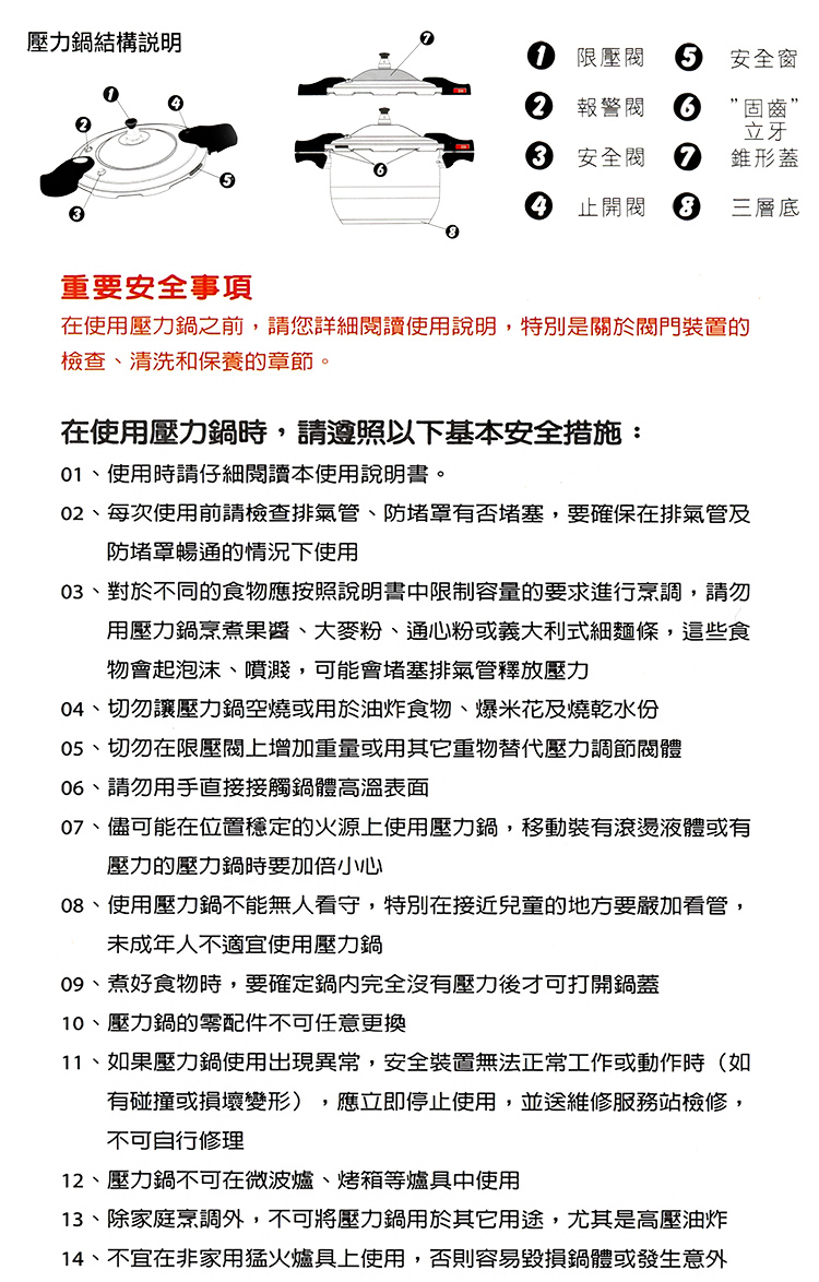 米雅可正304不鏽鋼安全6+1壓力鍋-5L-雙耳-1支, , large