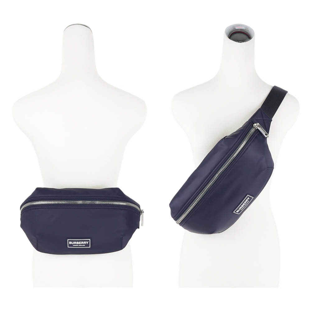 BURBERRY Talbot 白色方形標誌尼龍帆布腰包/胸口包(海軍藍), , large