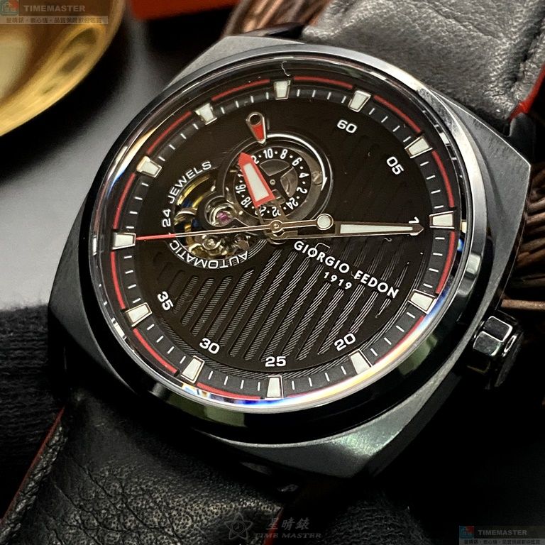 [星晴錶業]GiorgioFedon1919手錶,42mm,GF00088黑色錶面黑錶殼深黑色真皮皮革錶帶款, , large