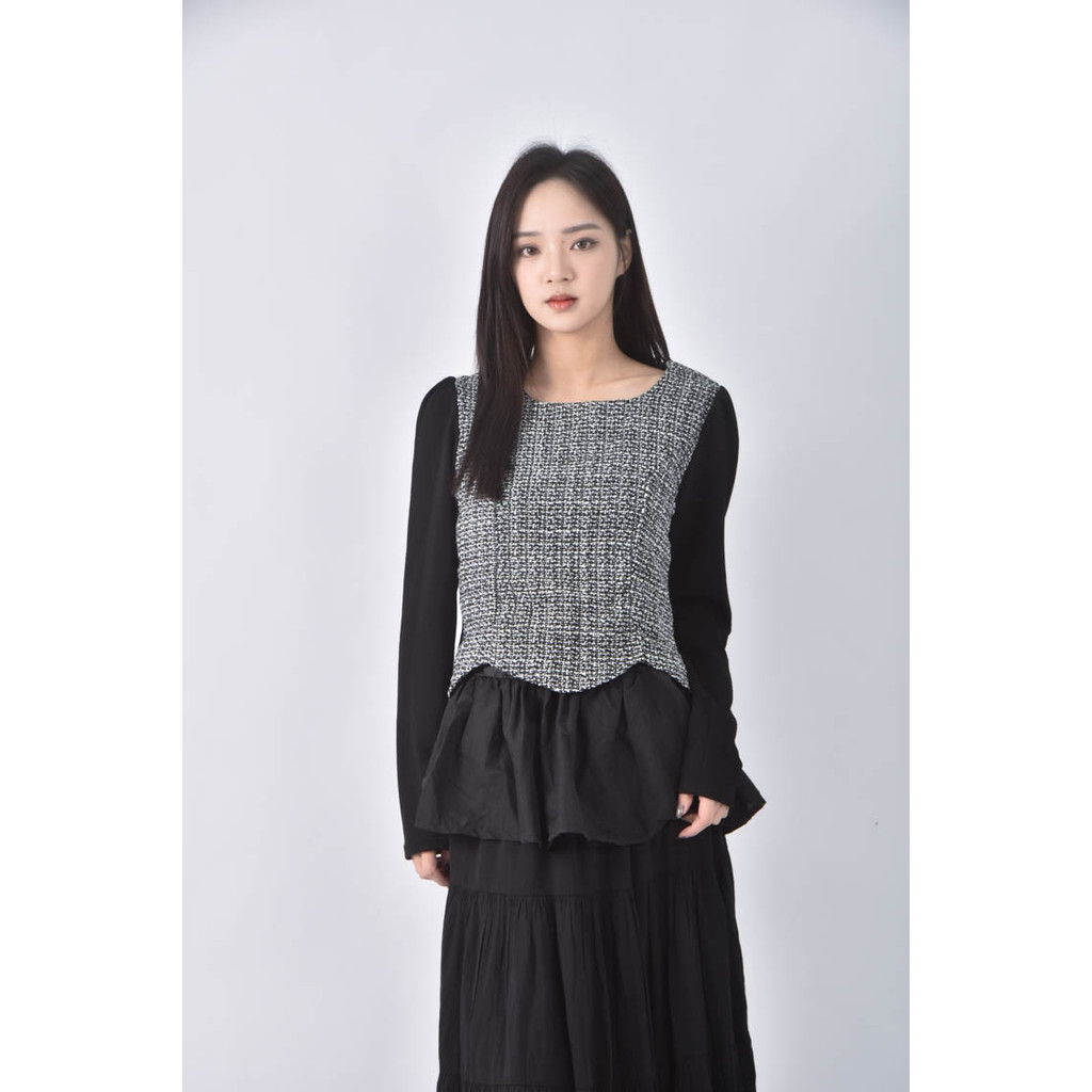 (S) 棉質設計感黑色長袖上衣二手衣, , large