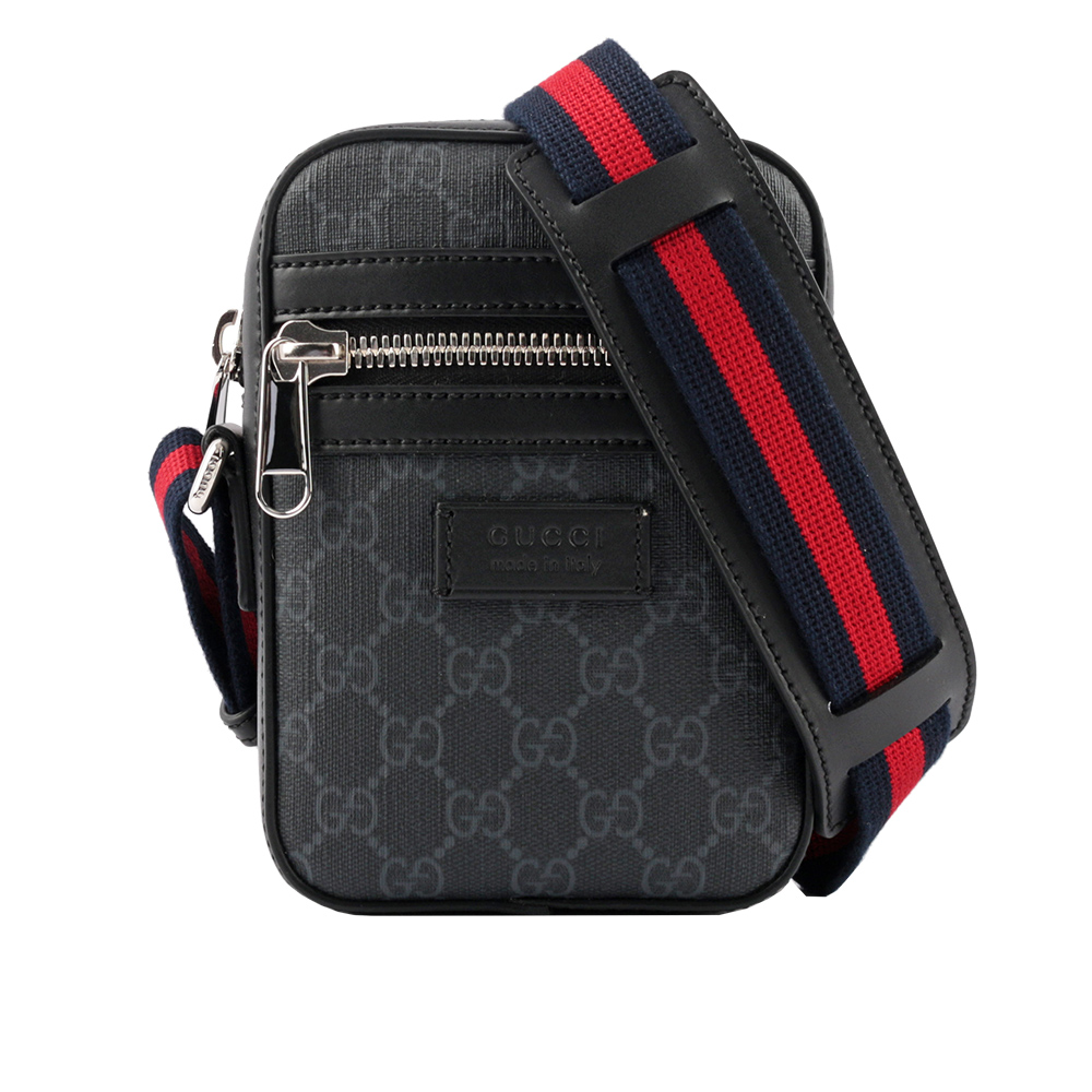 GUCCI GG Supreme 帆布拉鍊小斜背包/黑灰色, , large