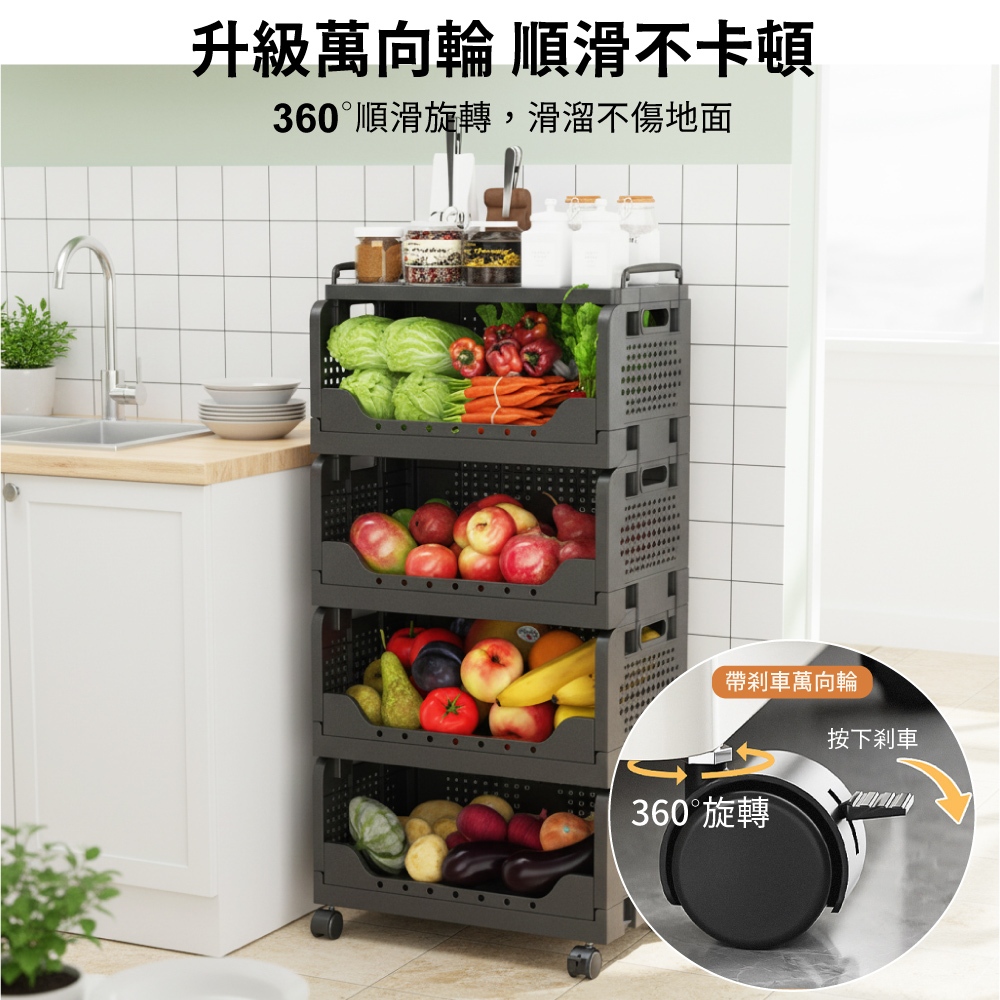 【APEX】廚房折疊多層收納置物架 三層, , large