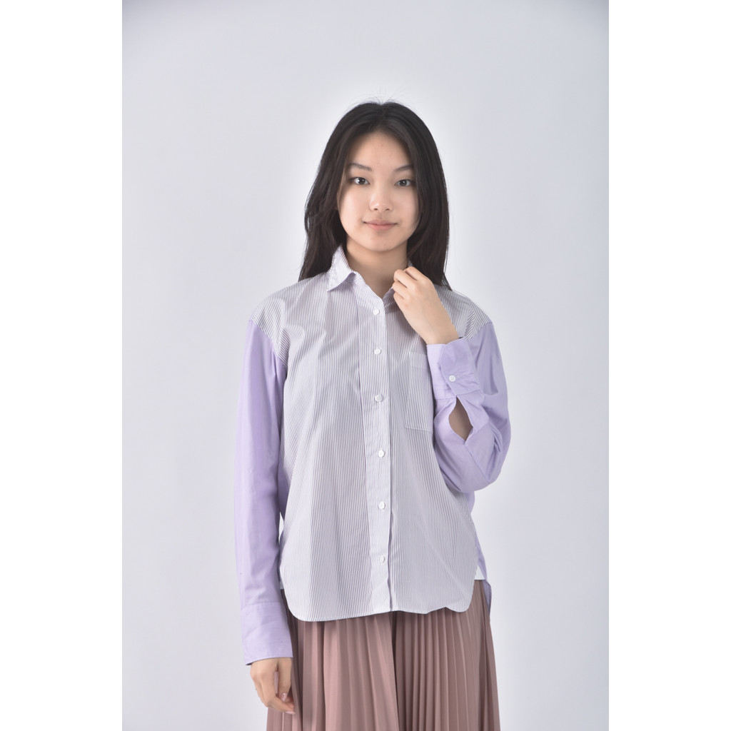 (S) uniqlo棉質純棉紫色襯衫上衣二手衣, , large