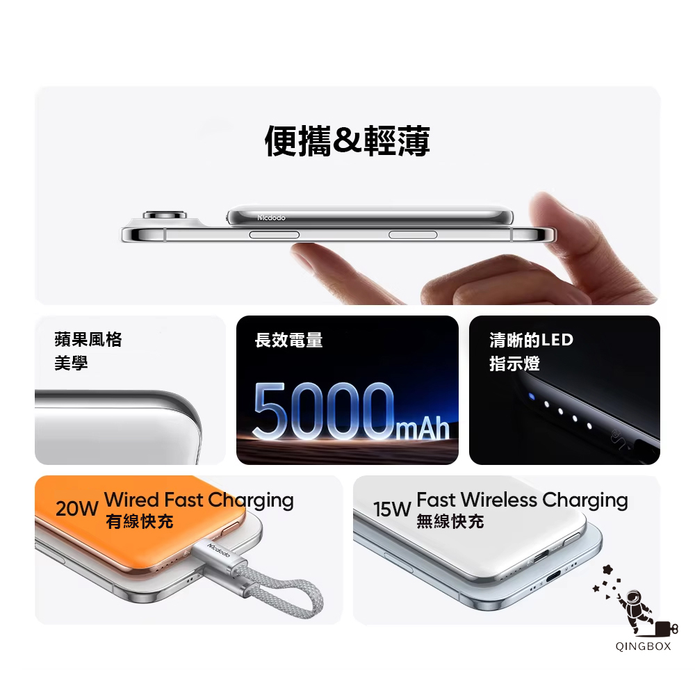 Mcdodo麥多多 LQ MC293 MetaAir系列20W金屬磁吸行動電源5000mAh 18Wh 黑色, , large