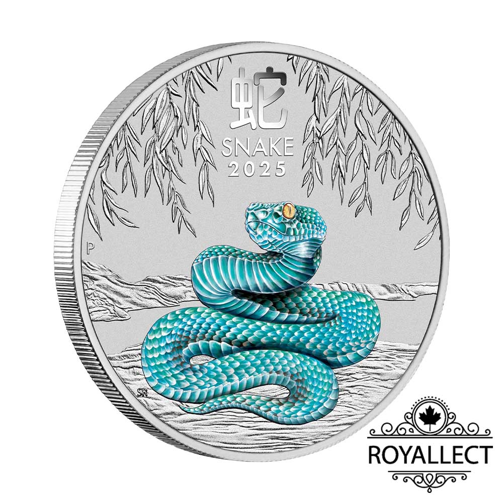[皇家典藏] Perthmint 2025澳洲伯斯-生肖-蛇年-彩色版-1/4盎司銀幣(普鑄)(卡裝)(雪梨錢幣展版)(原廠已售罄), , large