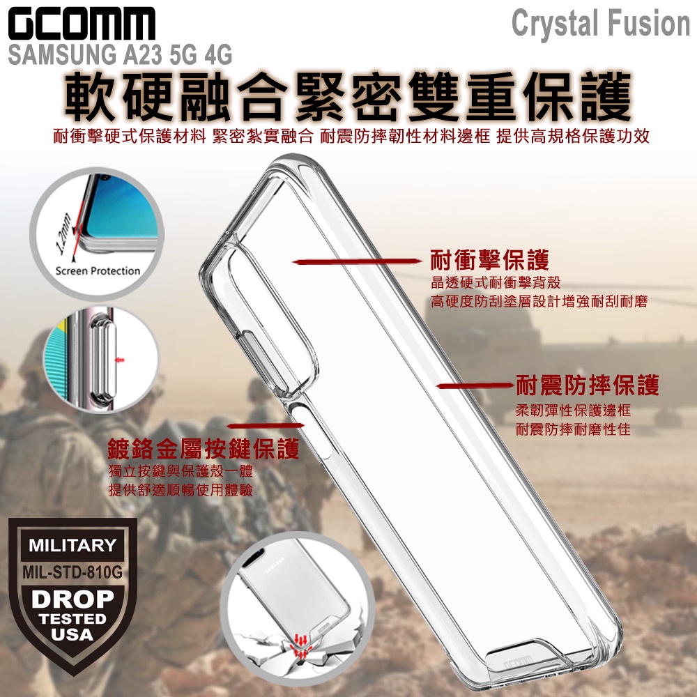 GCOMM 三星 A23 晶透軍規防摔殼 Crystal Fusion, , large
