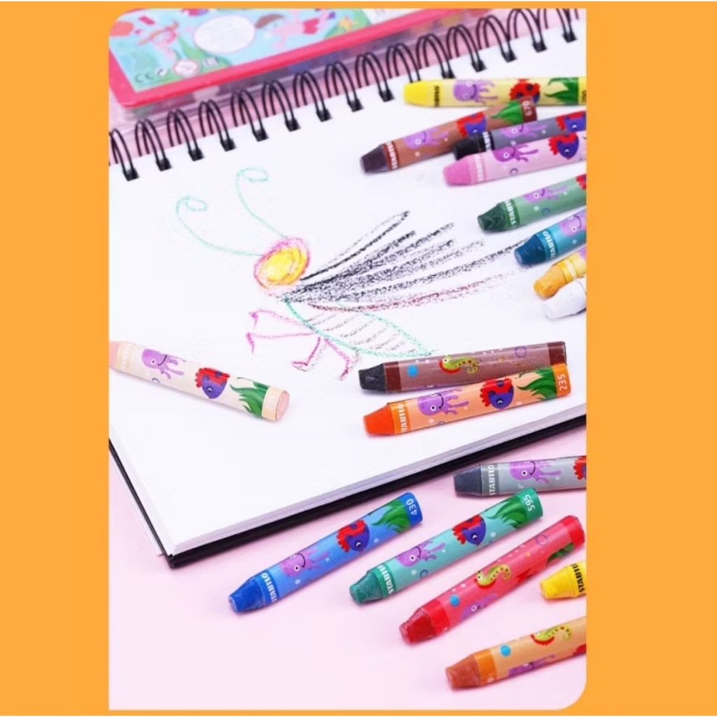 【德國天鵝STABILO】 Trio 三角筆身油性粉蠟筆 12/24色 兒童蠟筆12色(ST2612), , large