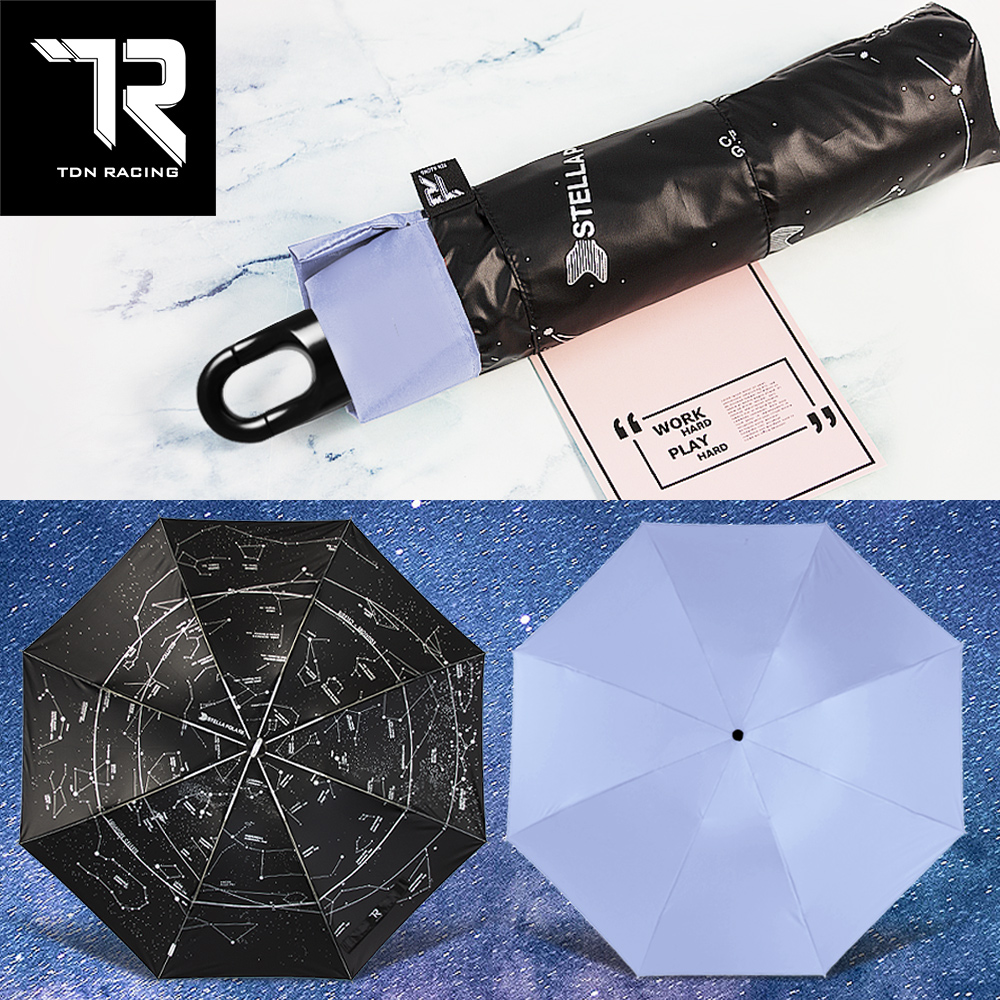 [TDN] One-Touch Auto-Fold Ultra-Light Starry Cooling Umbrella – Black Coating Reverse Umbrella (B7433) –Purple, , large