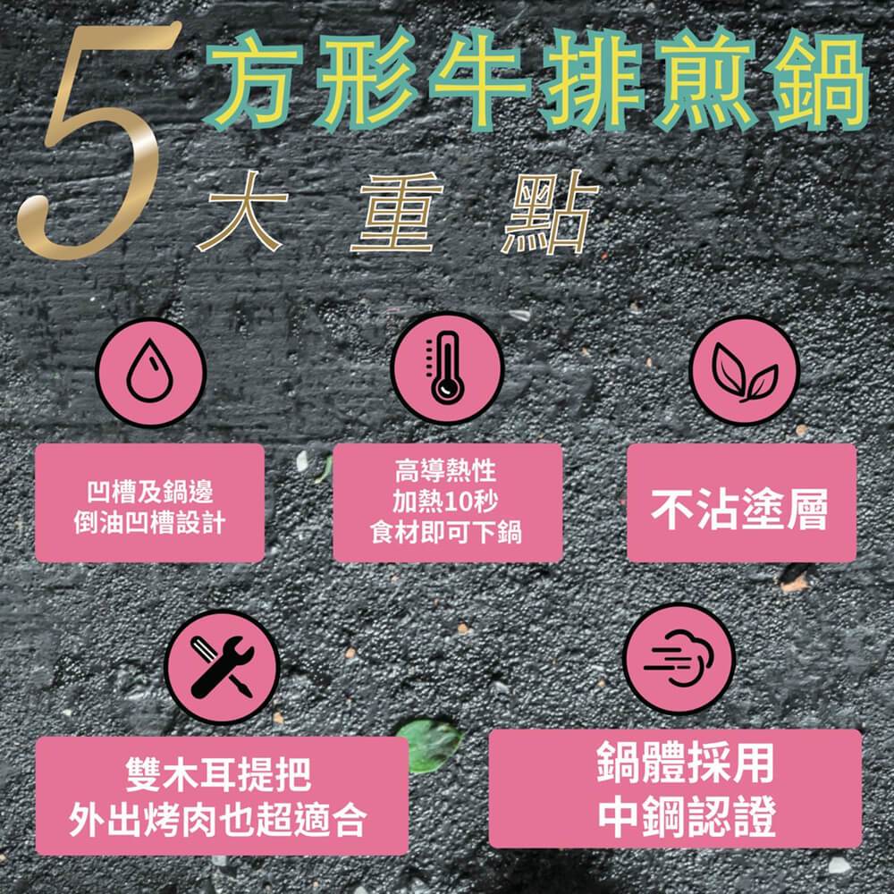 GS MALL 台灣製造 方型雙柄牛排平底煎鍋 煎鍋 平底鍋 不沾鍋 中鋼碳鋼 鐵鍋 鍋具 牛排鍋 方形鍋 雙柄鍋, , large