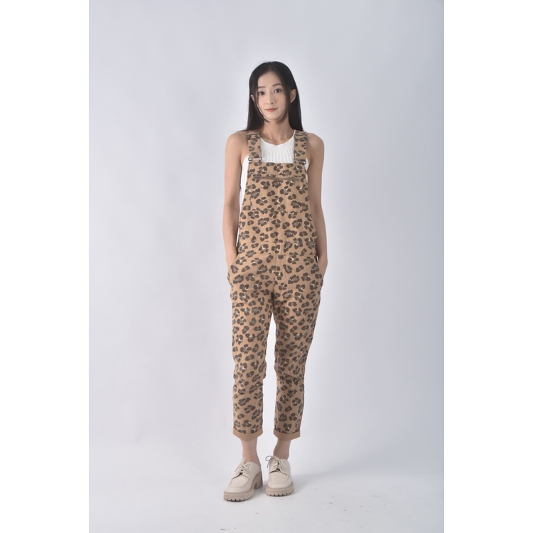 (2XL) 【陳喬恩私服】jill stuart質感吊帶豹紋棕色連身裝二手衣, , large