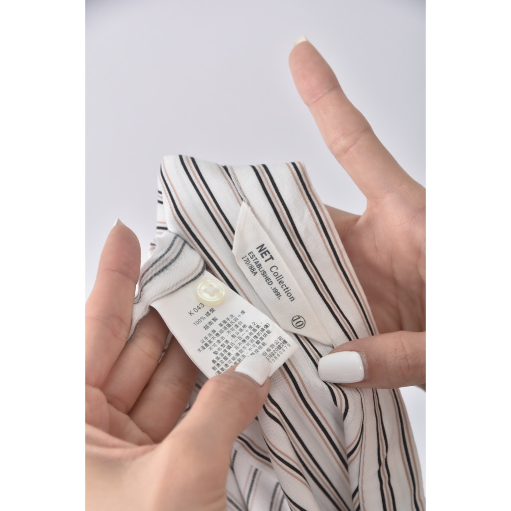 (S) net質感西裝條紋白色長袖上衣二手衣, , large