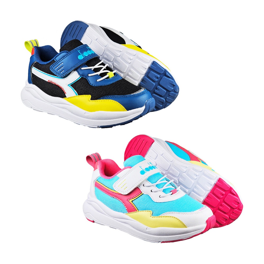 DIADORA迪亞多那 時尚兒童運動鞋 童運動鞋 童鞋 寬楦 透氣 保護後跟 吸震 減壓 健康鞋墊 止滑 黑藍 藍黃粉, , large