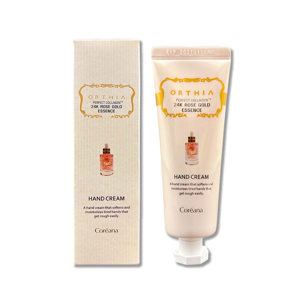 [日日好物]韓國Coreana高麗雅娜-ORTHIA 24K黃金玫瑰安瓶複方精華護手霜50ml/盒(乳木果油護手乳,膠原蛋白潤澤手膜,植萃香氛手部修護霜,保養雙手乾燥), , large